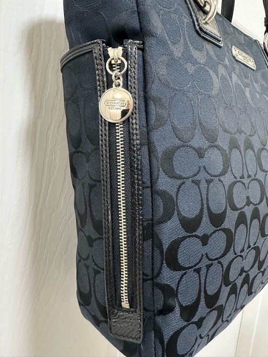 Coach Gallery Signature Zip Tote Black Jacquard Patent Leather Y2K